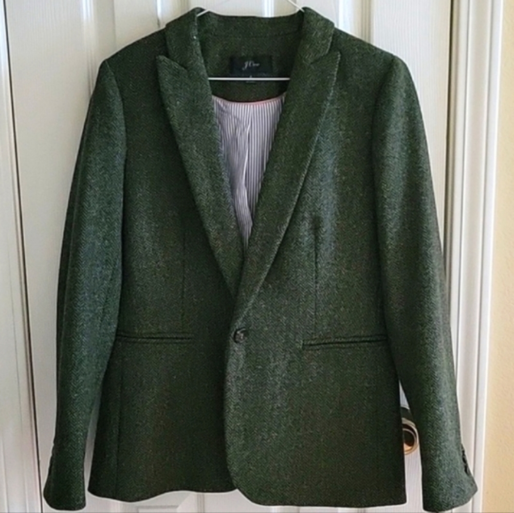 J. Crew Green Herringbone Parke Blazer